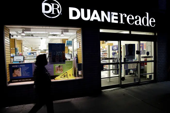 A darkened Duane Reade in NYC.
